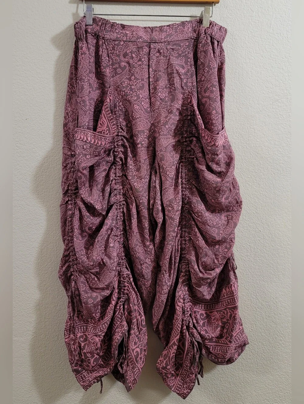 Free People Flora Pull On Bustle Trouser Paisley Ruched Leg L Paisley
